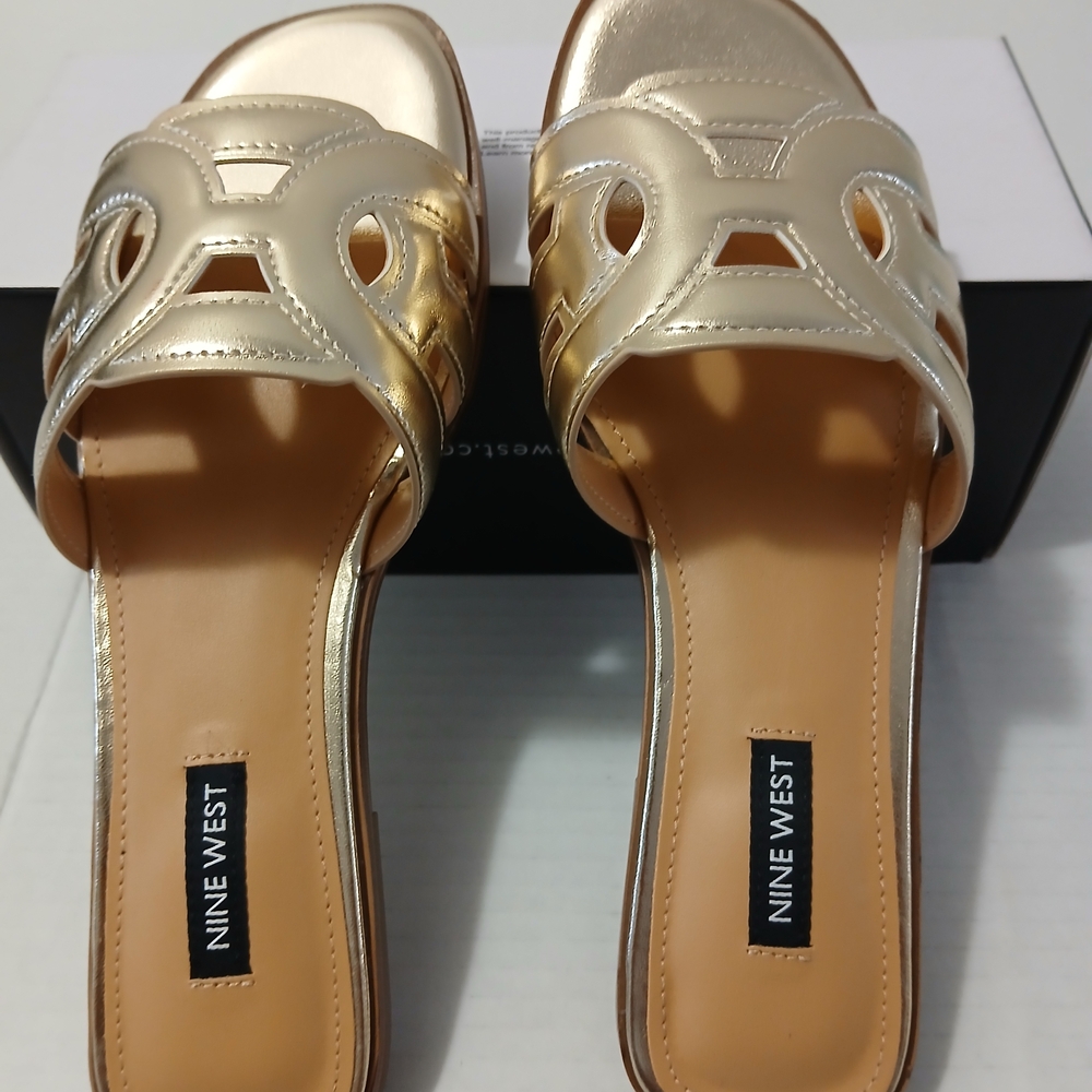 Nine West Women's Metallic Gold Slide Sandals - Picture 7 of 10